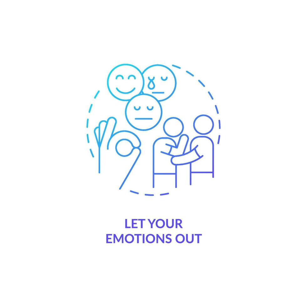 Let your emotions out blue gradient concept icon. Accept strong feelings. Improving self esteem abstract idea thin line illustration. Isolated outline drawing vector