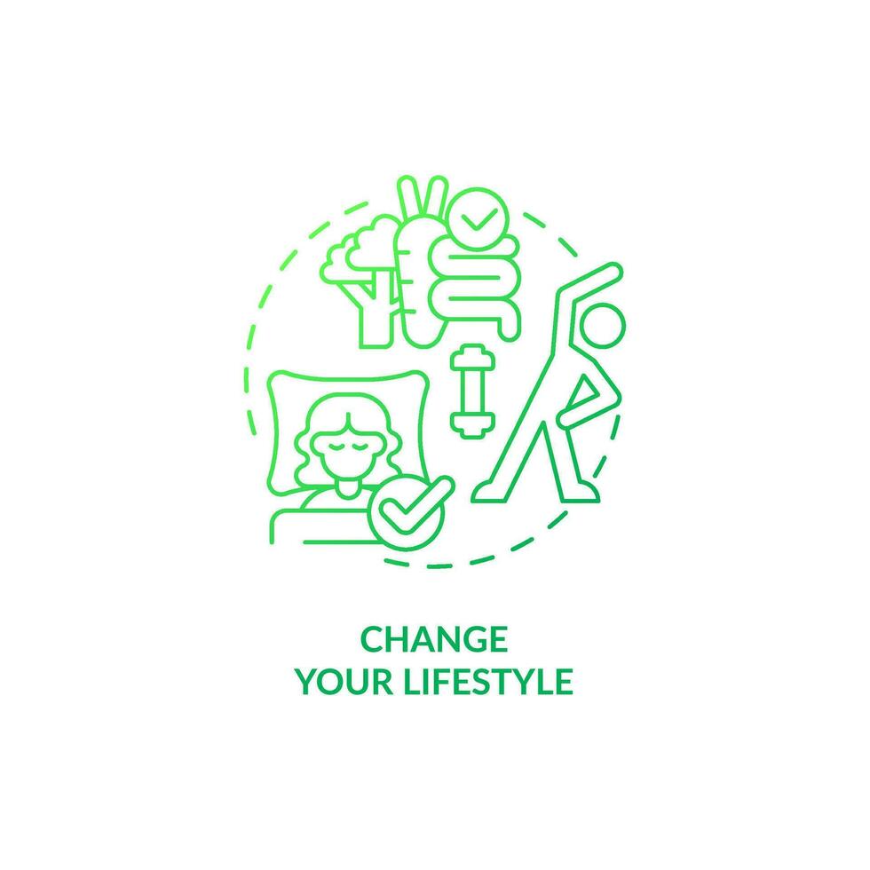 Change your lifestyle green gradient concept icon. Maintain healthy habits. Improving self esteem abstract idea thin line illustration. Isolated outline drawing vector