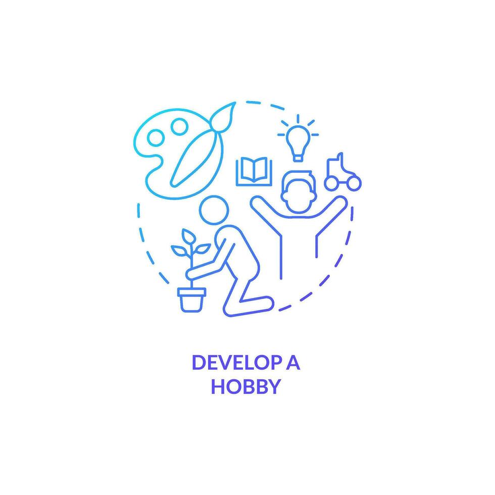 Develop hobby blue gradient concept icon. Take break from routine life. Improving self esteem abstract idea thin line illustration. Isolated outline drawing vector