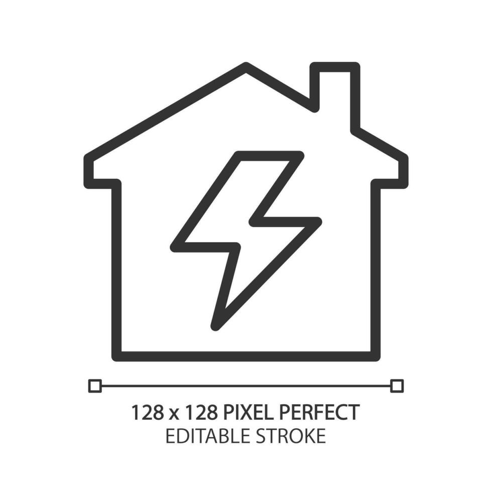 Electricity pixel perfect linear icon. Domestic usage. Home lighting. Public utility service. Electric appliances. Thin line illustration. Contour symbol. Vector outline drawing. Editable stroke