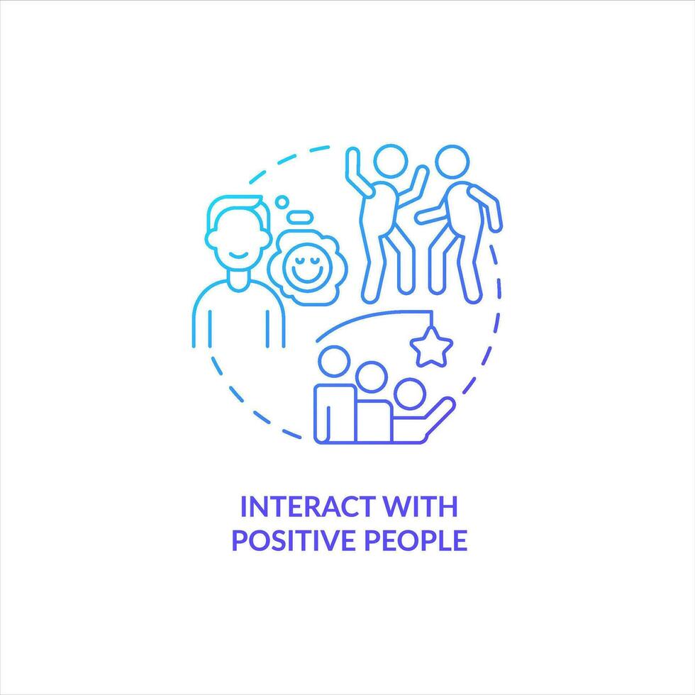 Interact with positive people blue gradient concept icon. Communication. Overcoming lack of confidence abstract idea thin line illustration. Isolated outline drawing vector
