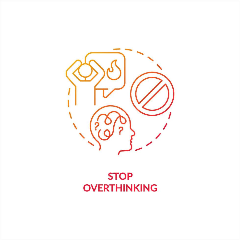 Stop overthinking red gradient concept icon. Improve self esteem. Overcoming lack of confidence abstract idea thin line illustration. Isolated outline drawing vector