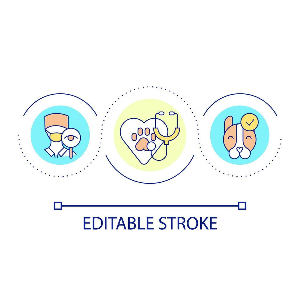 Pets healthcare loop concept icon. Veterinarian medical examine. Checkup domestic animal health abstract idea thin line illustration. Isolated outline drawing. Editable stroke vector