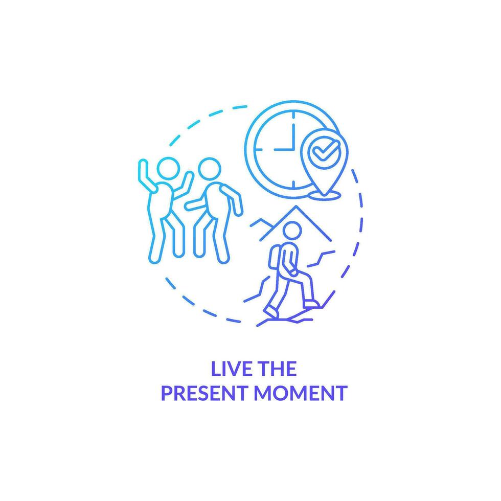 Live present moment blue gradient concept icon. Positive mindset and thinking. Improving self esteem abstract idea thin line illustration. Isolated outline drawing vector