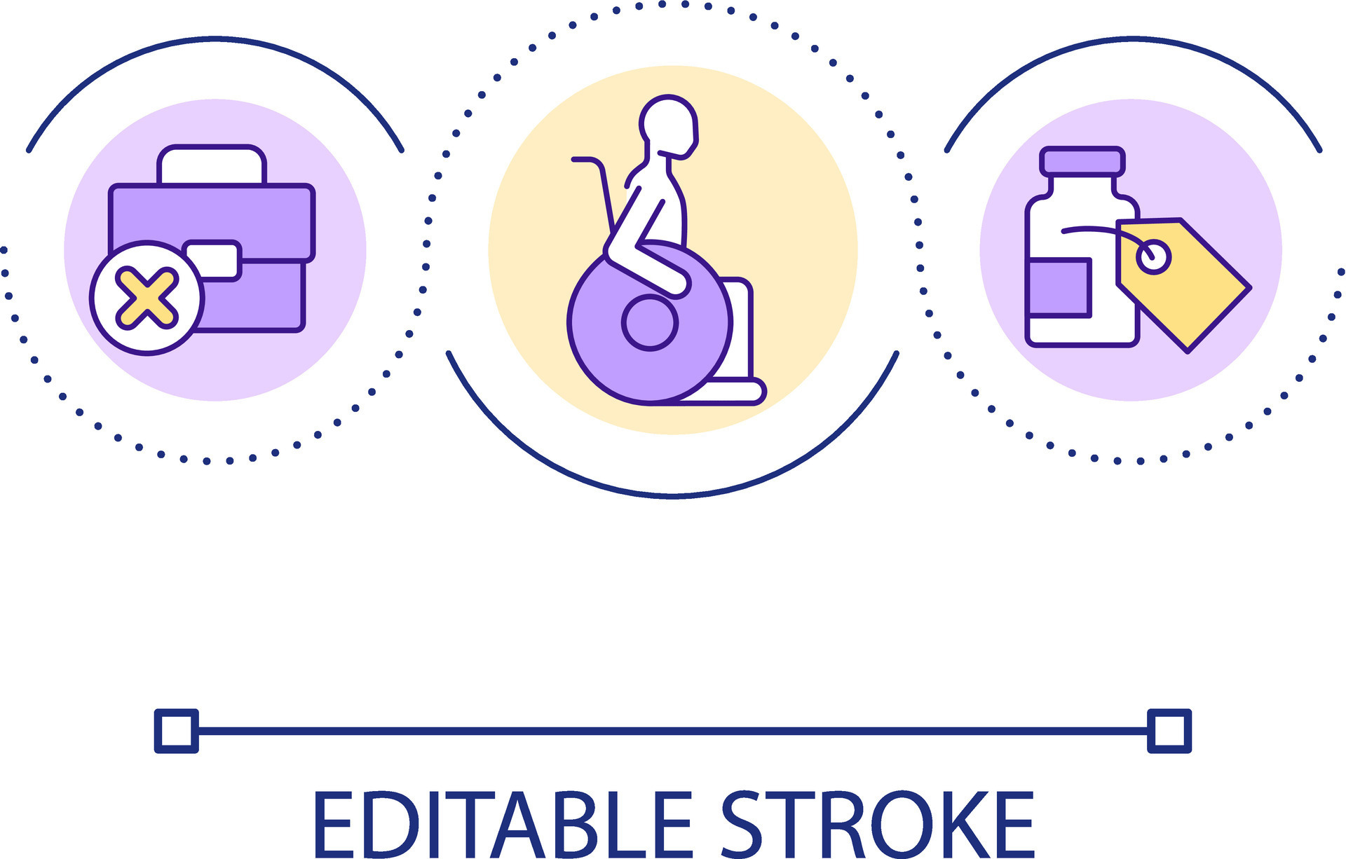 Disabled people problems loop concept icon. Injury caused unemployment