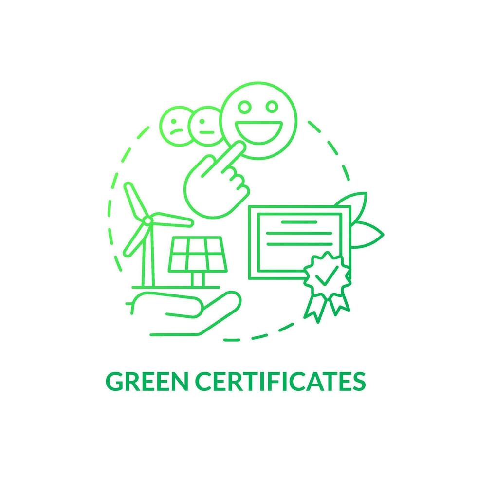 Eco certificates green gradient concept icon. Alternative electricity program. Buying clean energy abstract idea thin line illustration. Isolated outline drawing vector