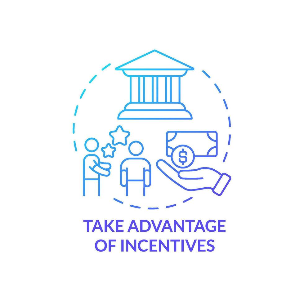 Take advantage of incentives blue gradient concept icon. Reason for picking renewable energy abstract idea thin line illustration. Isolated outline drawing vector