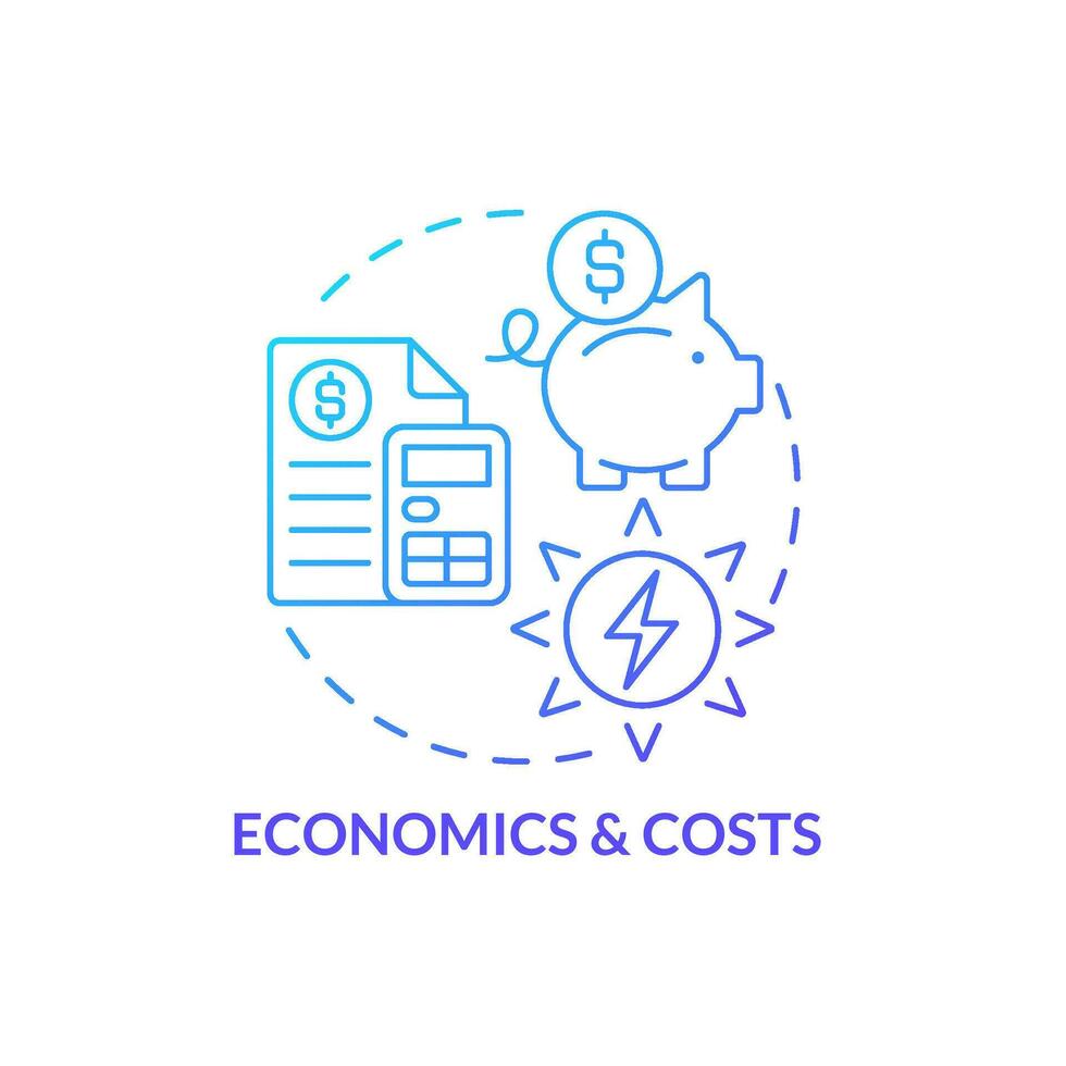 Economics and costs of home renewable energy blue gradient concept icon. Natural electricity finance abstract idea thin line illustration. Isolated outline drawing vector