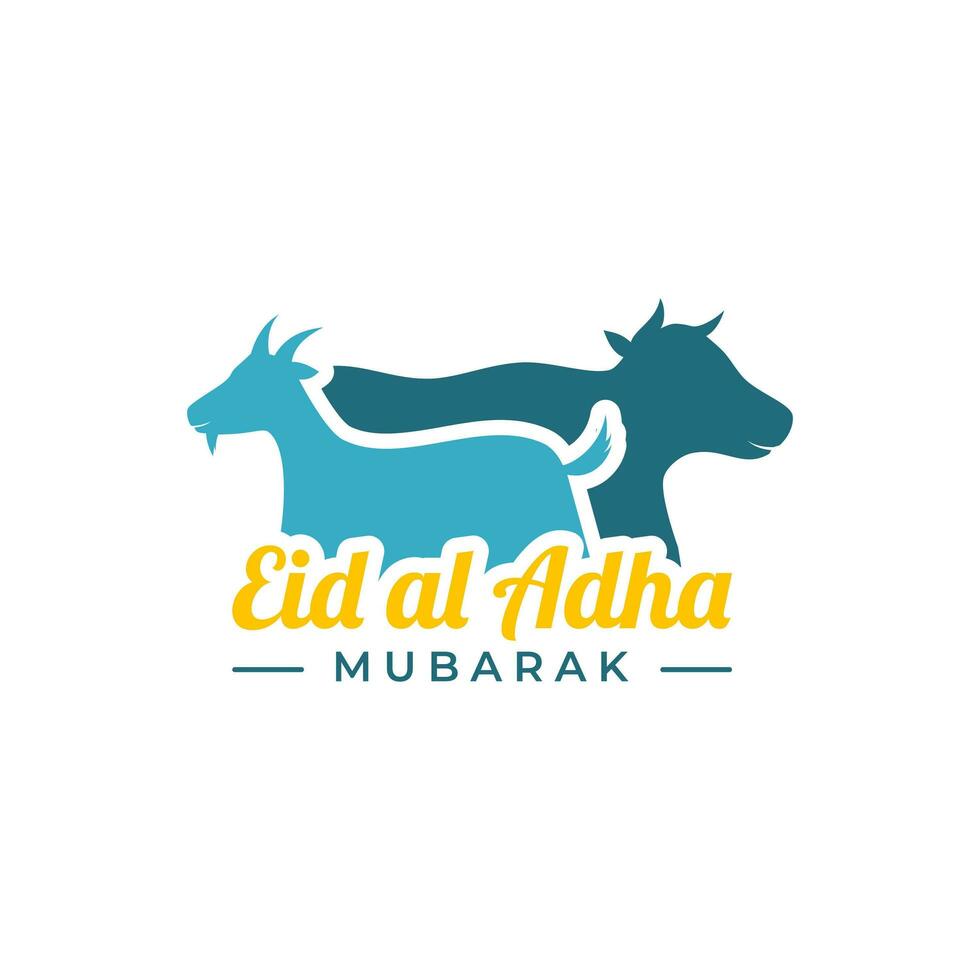 Eid Al Adha Greeting Flat Design with A Goat and A Cow vector