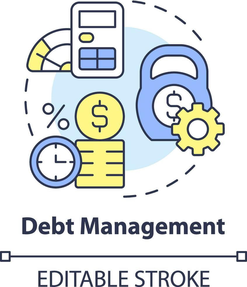 Debt management concept icon. Minimize cost. Treasury management system function abstract idea thin line illustration. Isolated outline drawing. Editable stroke vector