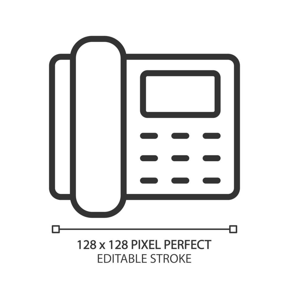 Telephone pixel perfect linear icon. Telecommunication. Public utility service. Home appliance. Phone receiver. Thin line illustration. Contour symbol. Vector outline drawing. Editable stroke