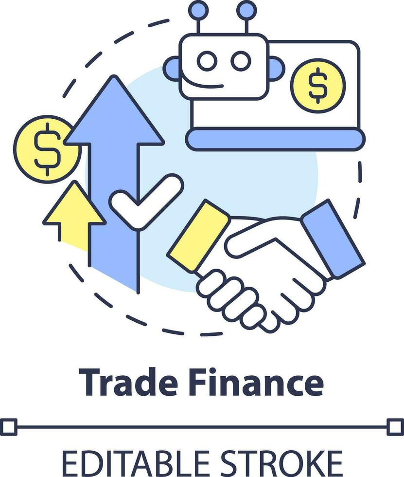 comercio Finanzas concepto icono. automatizado proceso. tesorería administración sistema función resumen idea Delgado línea ilustración. aislado contorno dibujo. editable carrera vector