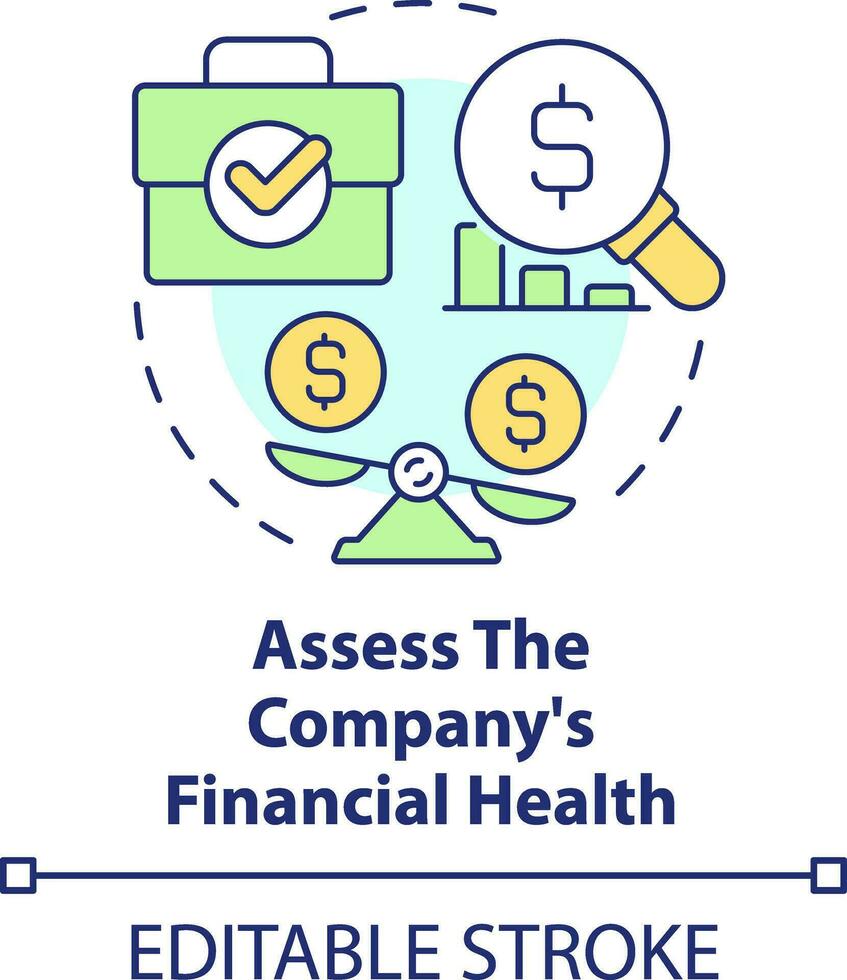 evaluar empresa financiero salud concepto icono. tesorería administración necesidad resumen idea Delgado línea ilustración. aislado contorno dibujo. editable carrera vector