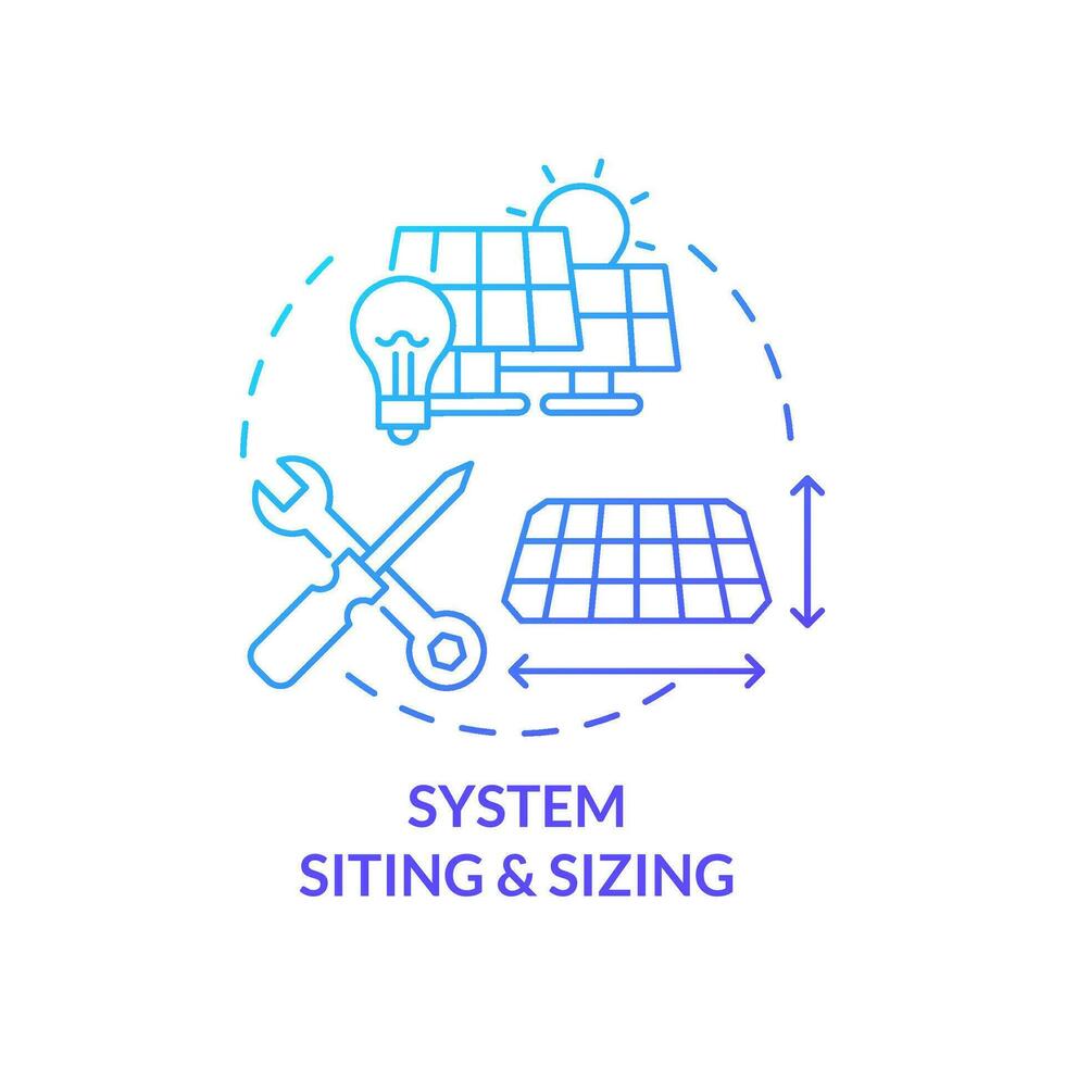 System siting and sizing blue gradient concept icon. Solar panel. Setup renewable energy at home abstract idea thin line illustration. Isolated outline drawing vector