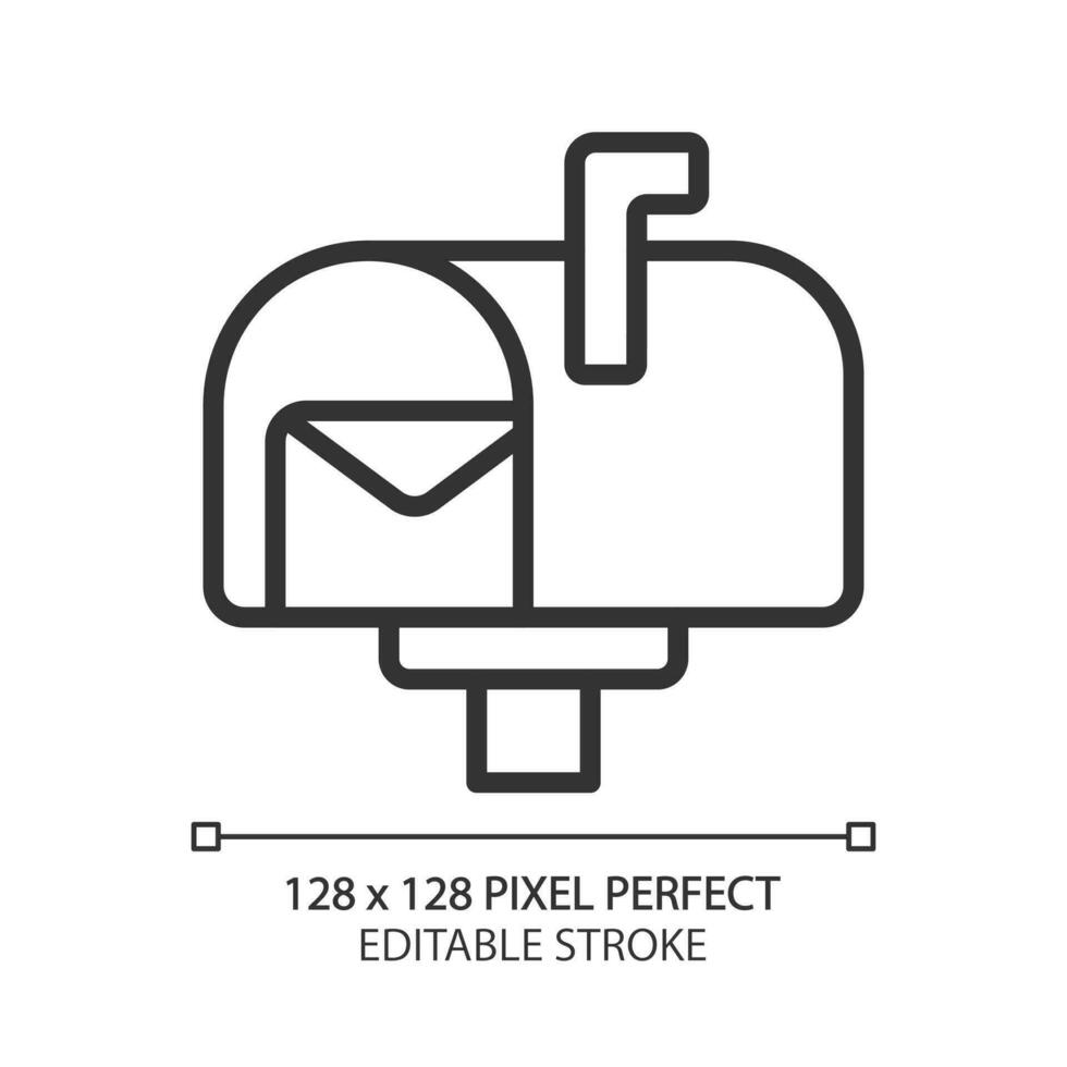 Postal service pixel perfect linear icon. Delivering letters, postcards. Postbox. Written communication. Correspondence. Thin line illustration. Contour symbol. Vector outline drawing. Editable stroke