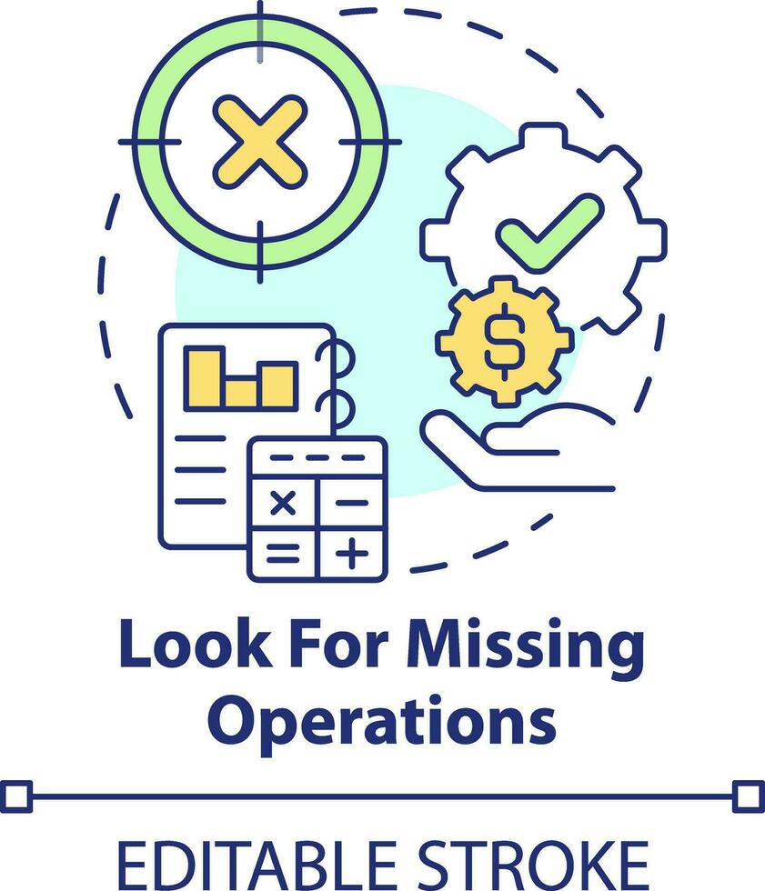Look for missing operations concept icon. Determining treasury management necessity abstract idea thin line illustration. Isolated outline drawing. Editable stroke vector