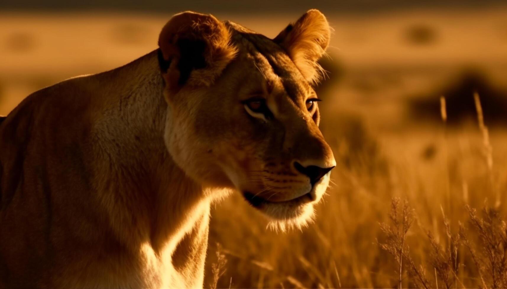 One majestic lioness in the African wilderness generated by AI photo