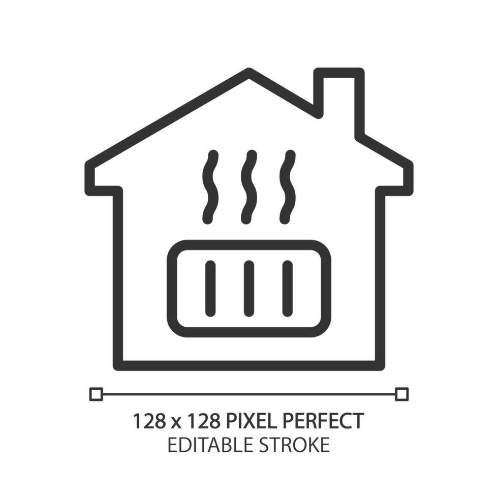 Central heating pixel perfect linear icon. Home radiator. Public utility. Thermostat. Electric household appliance. Thin line illustration. Contour symbol. Vector outline drawing. Editable stroke