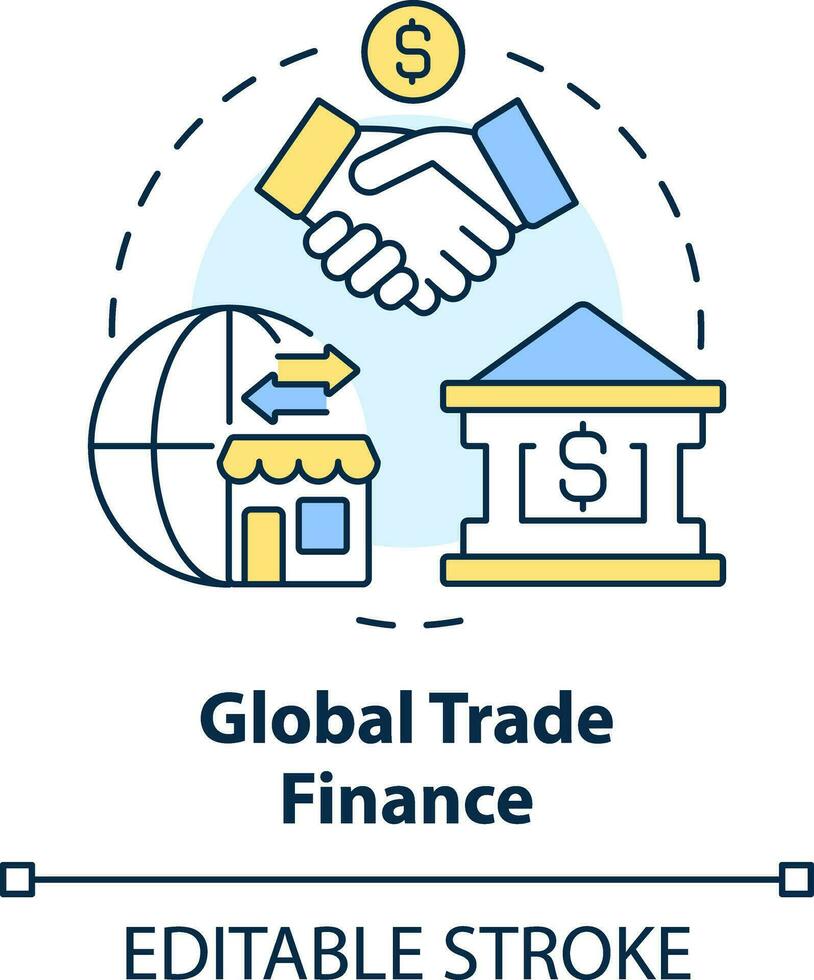 Global trade finance concept icon. Business. Treasury management service abstract idea thin line illustration. Isolated outline drawing. Editable stroke vector
