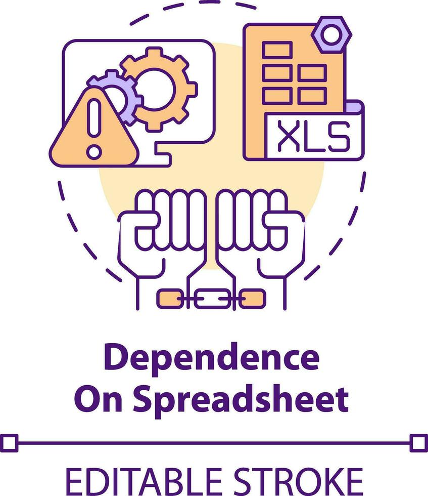 Dependence on spreadsheet concept icon. Challenge faced by corporate treasurers abstract idea thin line illustration. Isolated outline drawing. Editable stroke vector