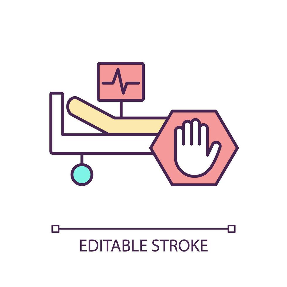 Avoid hospitalization RGB color icon. Prevention of inpatient treatment. Health care. Rehabilitation. Intensive care. Isolated vector illustration. Simple filled line drawing. Editable stroke