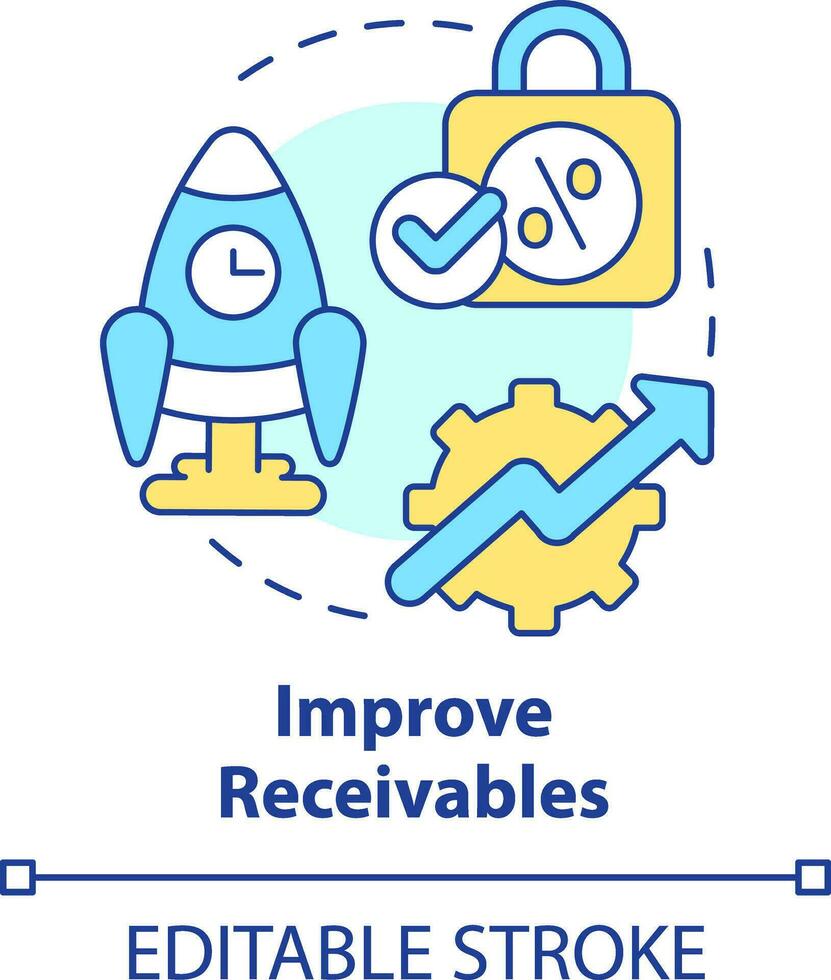Improve receivables concept icon. Unpaid goods. Treasury management benefit abstract idea thin line illustration. Isolated outline drawing. Editable stroke vector