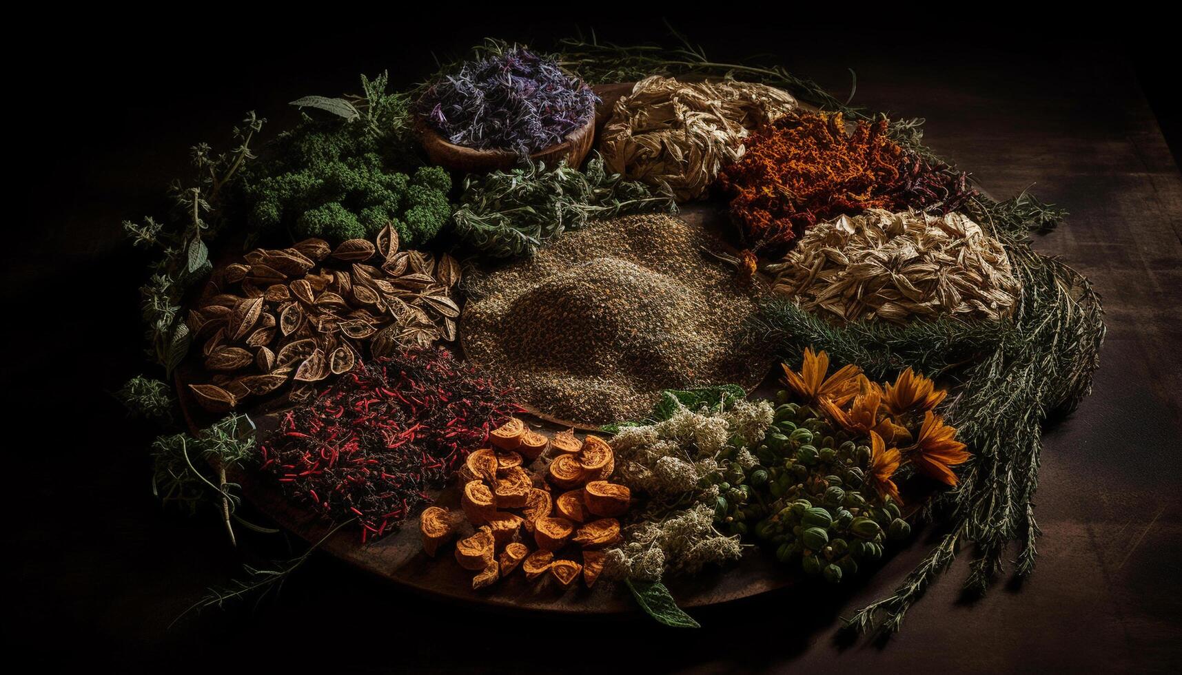 Healthy seasoning collection adds organic freshness indoors generated by AI photo