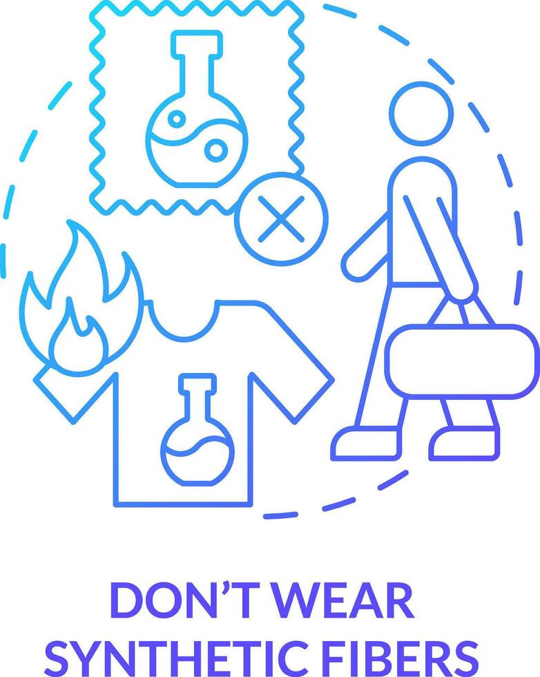 Dont wear synthetic fibers blue gradient concept icon. Surviving plane crash abstract idea thin line illustration. Flammable clothes. Isolated outline drawing vector
