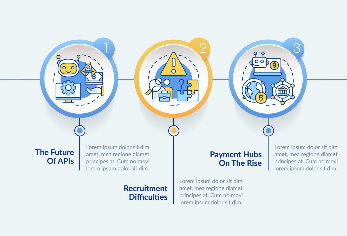 Treasury management trends blue circle infographic template. Data visualization with 3 steps. Editable timeline info chart. Workflow layout with line icons vector