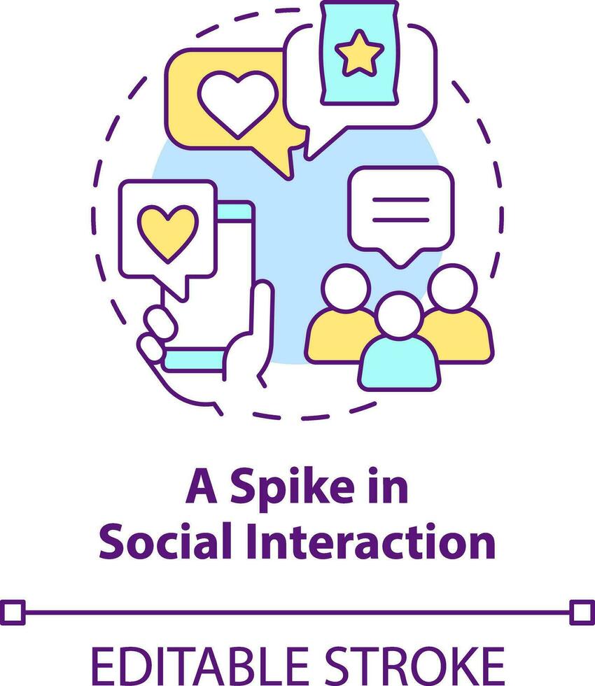 Spike in social interaction concept icon. Social media. Tracking customer engagement abstract idea thin line illustration. Isolated outline drawing. Editable stroke vector