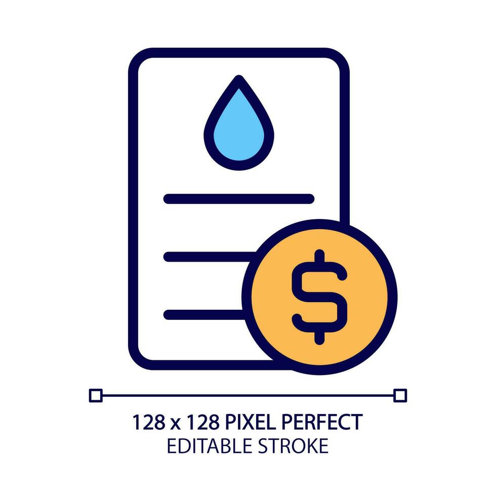 Water bill pixel perfect RGB color icon. Public utility service payment. Debt for utilities usage. Invoice information. Isolated vector illustration. Simple filled line drawing. Editable stroke