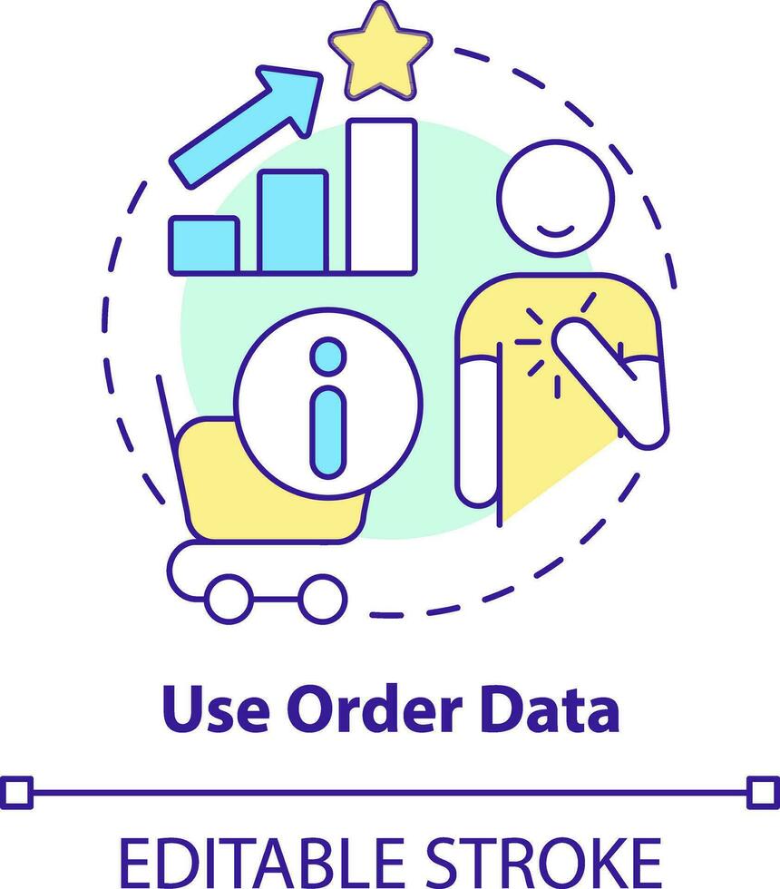 Use order data concept icon. Analyze information. Customer engagement strategy abstract idea thin line illustration. Isolated outline drawing. Editable stroke vector
