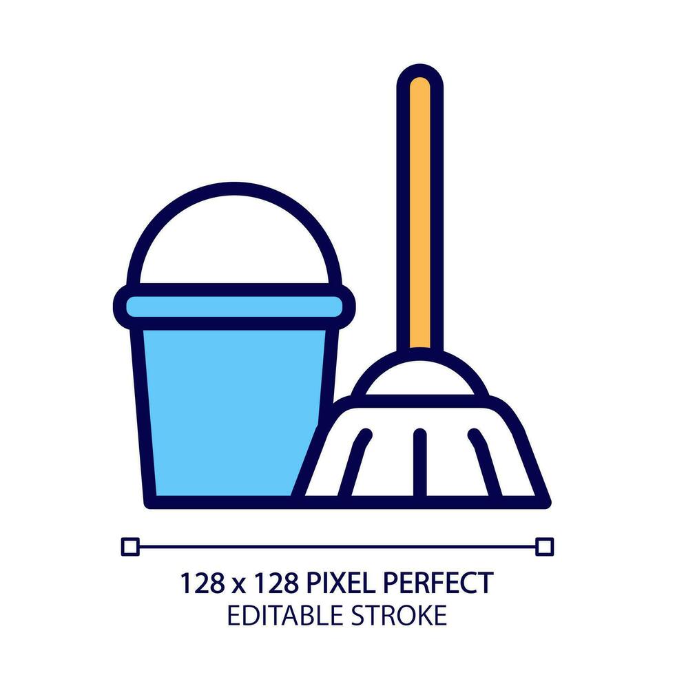 Sanitation services pixel perfect RGB color icon. Housekeeping. Cleaning equipment. Mop and bucket. Utility service. Isolated vector illustration. Simple filled line drawing. Editable stroke