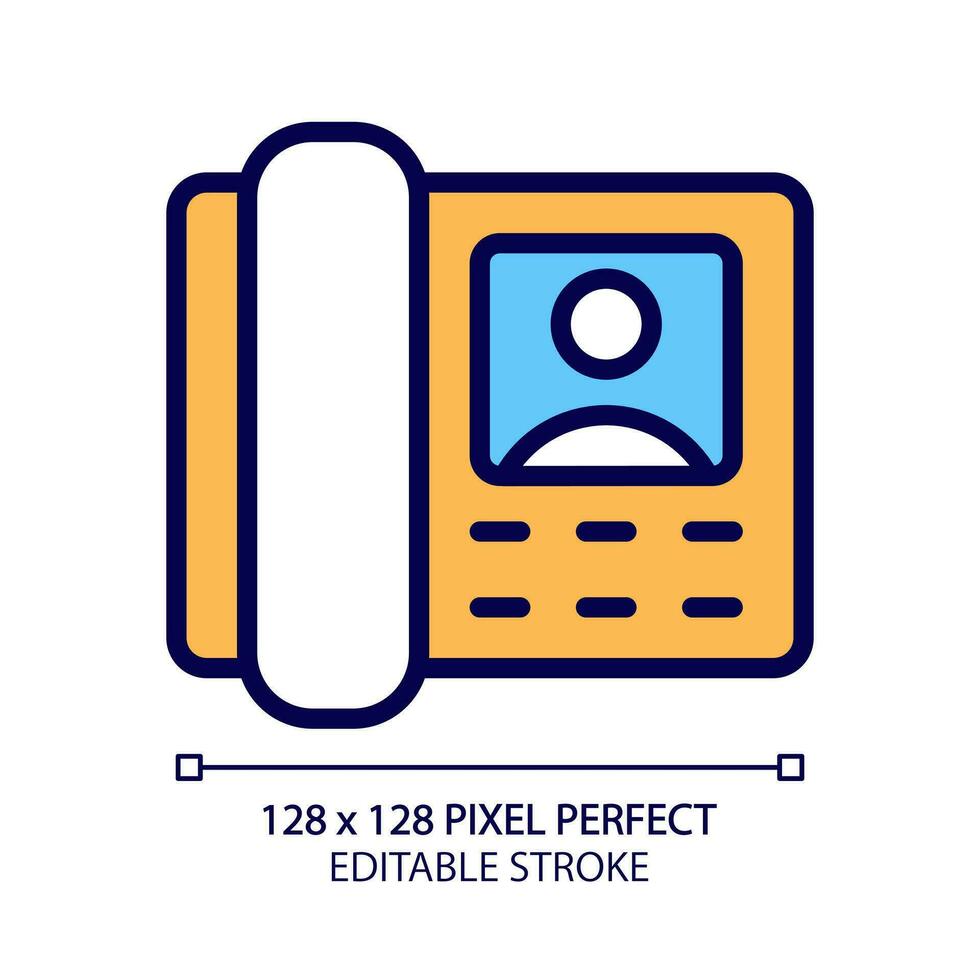 Door phone pixel perfect RGB color icon. Guest and resident communication. Intercom appliance. Video device. Utility service. Isolated vector illustration. Simple filled line drawing. Editable stroke
