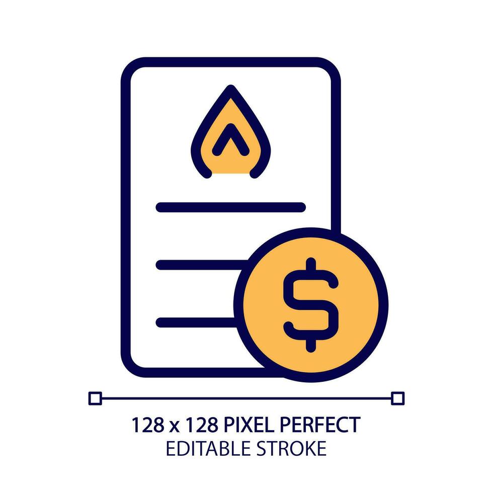 Gas bill pixel perfect RGB color icon. Public utility service payment. Debt for utilities usage. Invoice information. Isolated vector illustration. Simple filled line drawing. Editable stroke