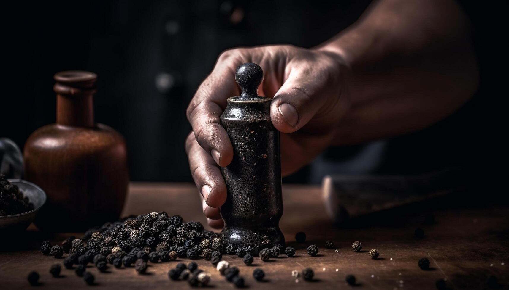 Hand crafted spice grinder captures old world freshness generated by AI photo