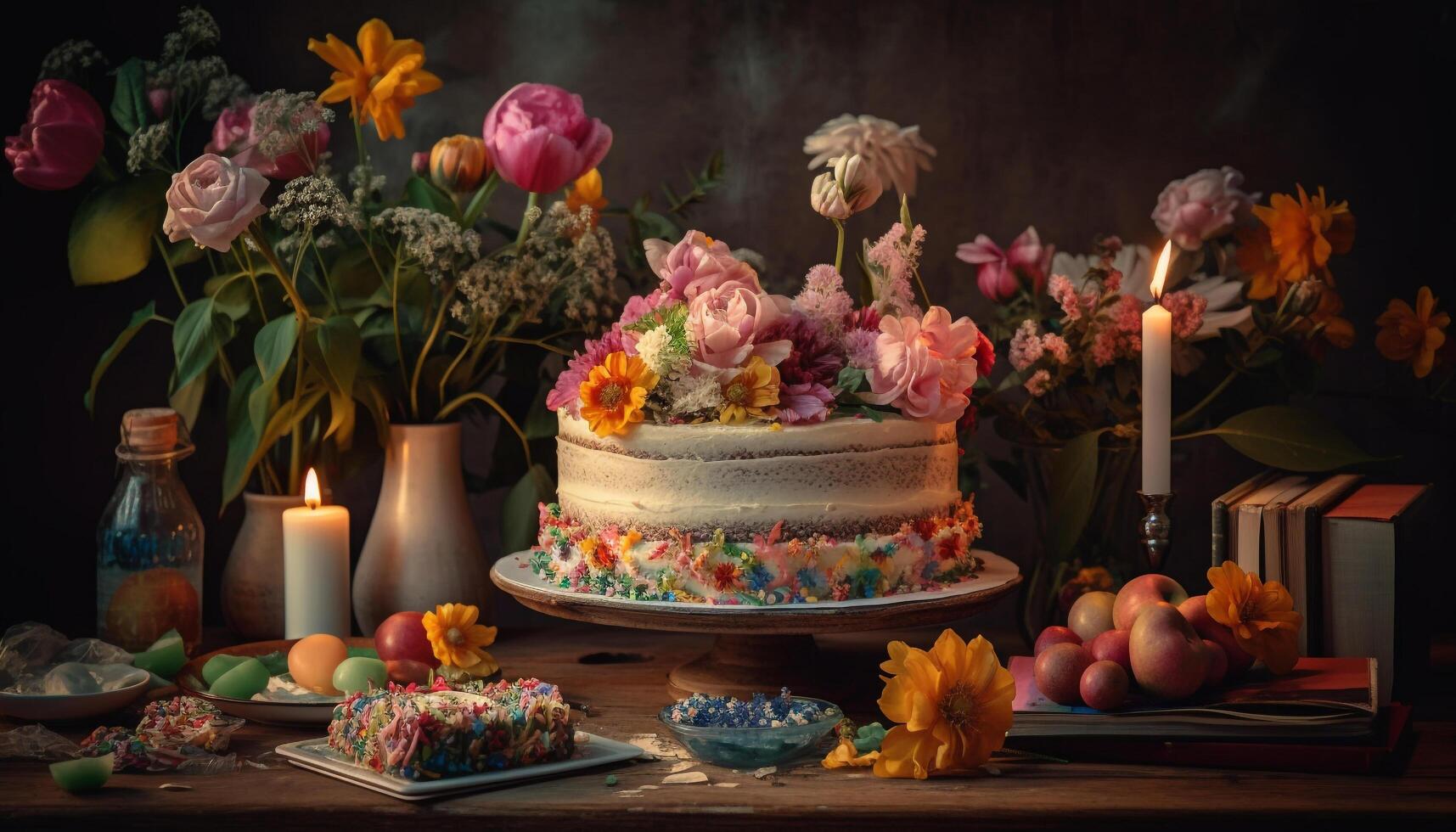 dulce decoraciones adornar mesa para cumpleaños celebracion generado por ai foto