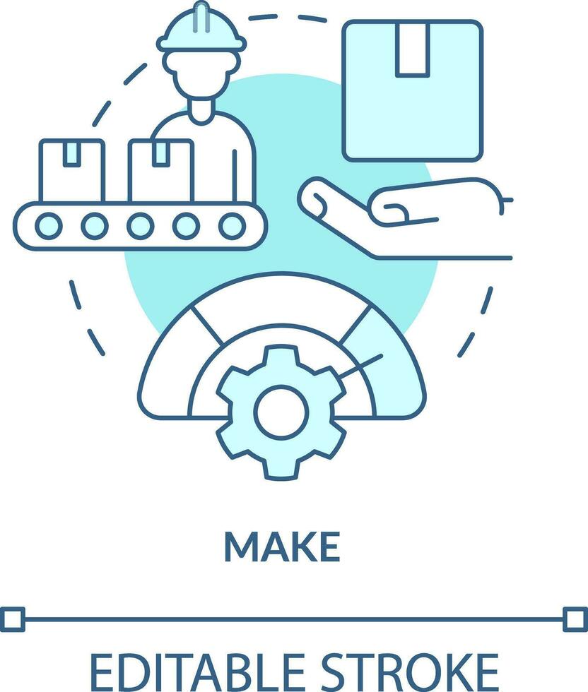 Make turquoise concept icon. Manufacture. Component of supply chain management abstract idea thin line illustration. Isolated outline drawing. Editable stroke vector