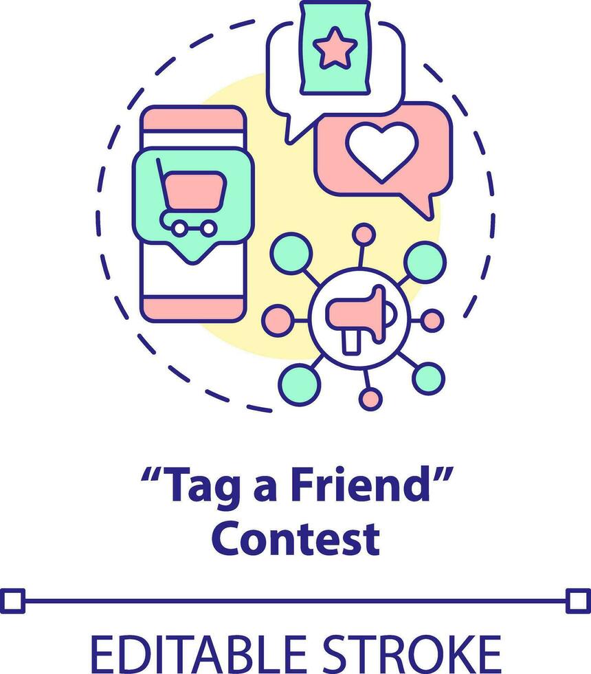 Tag friend contest concept icon. Promoting brand. Customer engagement strategy abstract idea thin line illustration. Isolated outline drawing. Editable stroke vector