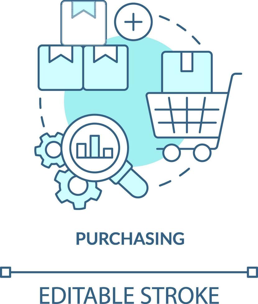 Purchasing turquoise concept icon. Products. Element of supply chain management abstract idea thin line illustration. Isolated outline drawing. Editable stroke vector