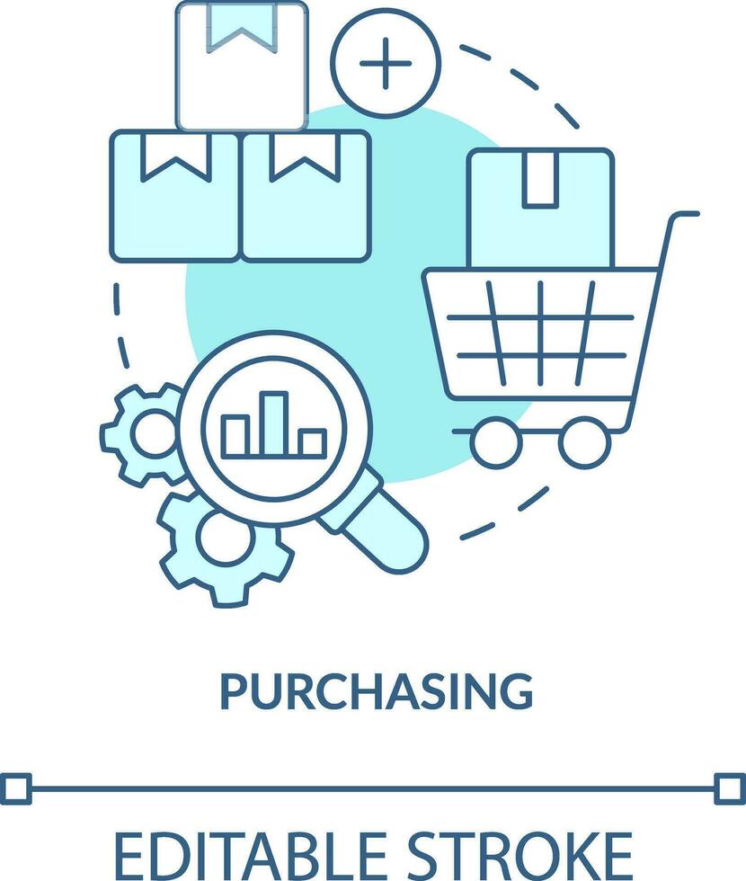adquisitivo turquesa concepto icono. productos elemento de suministro cadena administración resumen idea Delgado línea ilustración. aislado contorno dibujo. editable carrera vector