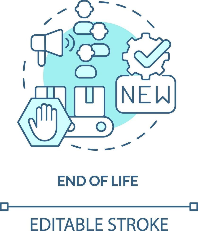 End of life turquoise concept icon. Replacement. Stage of product lifecycle abstract idea thin line illustration. Isolated outline drawing. Editable stroke vector