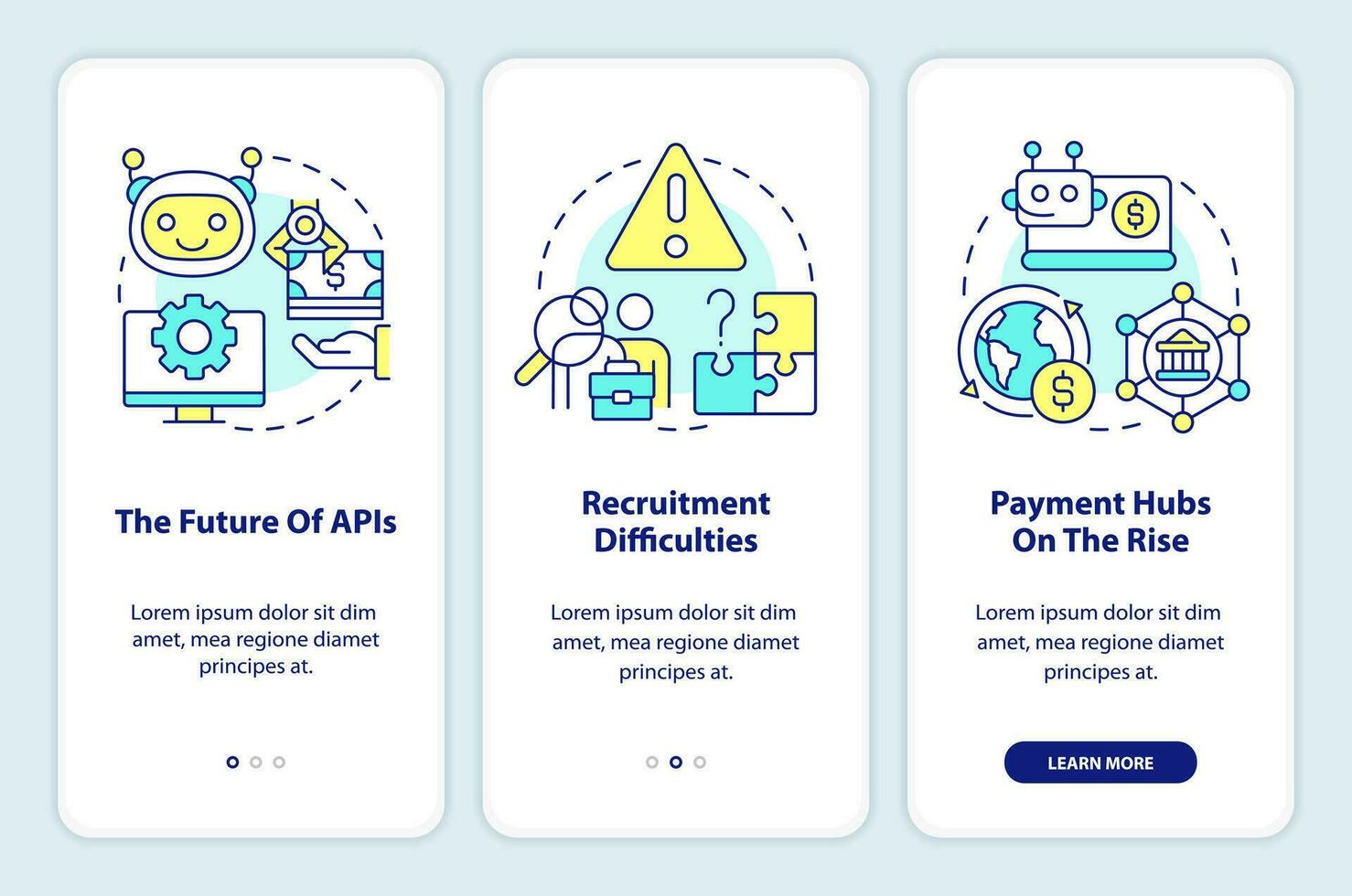 tesorería administración tendencias inducción móvil aplicación pantalla. recorrido 3 pasos editable gráfico instrucciones con lineal conceptos. ui, ux, gui modelo vector