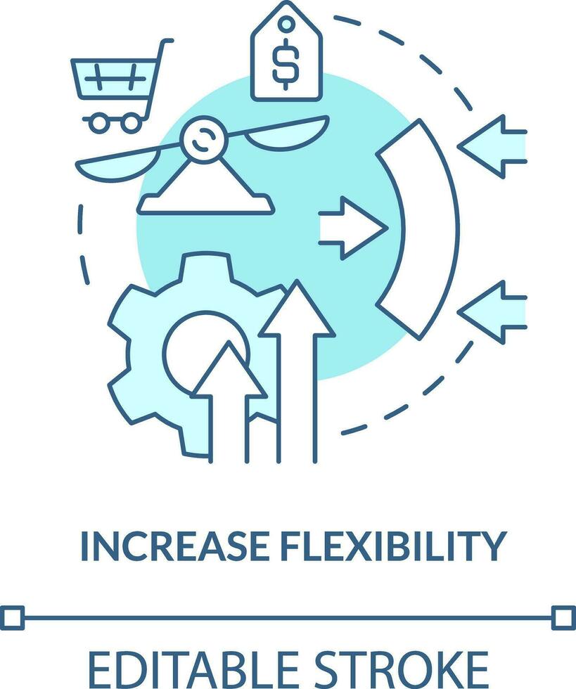 Increase flexibility turquoise concept icon. Addressing covid impact on logistics abstract idea thin line illustration. Isolated outline drawing. Editable stroke vector