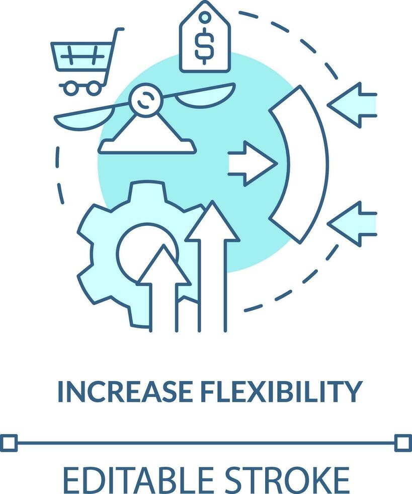incrementar flexibilidad turquesa concepto icono. direccionamiento codicioso impacto en logística resumen idea Delgado línea ilustración. aislado contorno dibujo. editable carrera vector