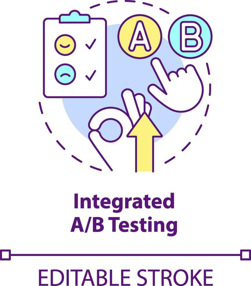 integrado ab pruebas concepto icono. cliente compromiso plataforma característica resumen idea Delgado línea ilustración. aislado contorno dibujo. editable carrera vector