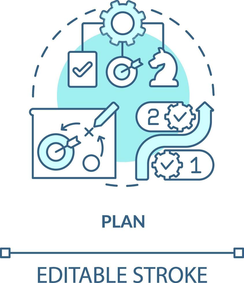 Plan turquoise concept icon. Control processes. Component of supply chain management abstract idea thin line illustration. Isolated outline drawing. Editable stroke vector