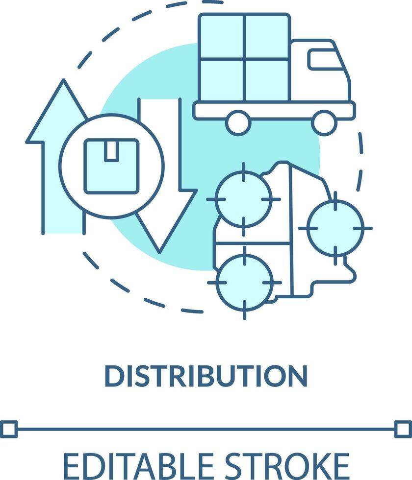 Distribution turquoise concept icon. Logistics. Element of supply chain management abstract idea thin line illustration. Isolated outline drawing. Editable stroke vector