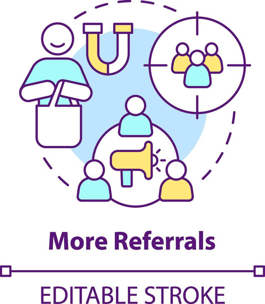 More referrals concept icon. Share experience. Tracking customer engagement abstract idea thin line illustration. Isolated outline drawing. Editable stroke vector