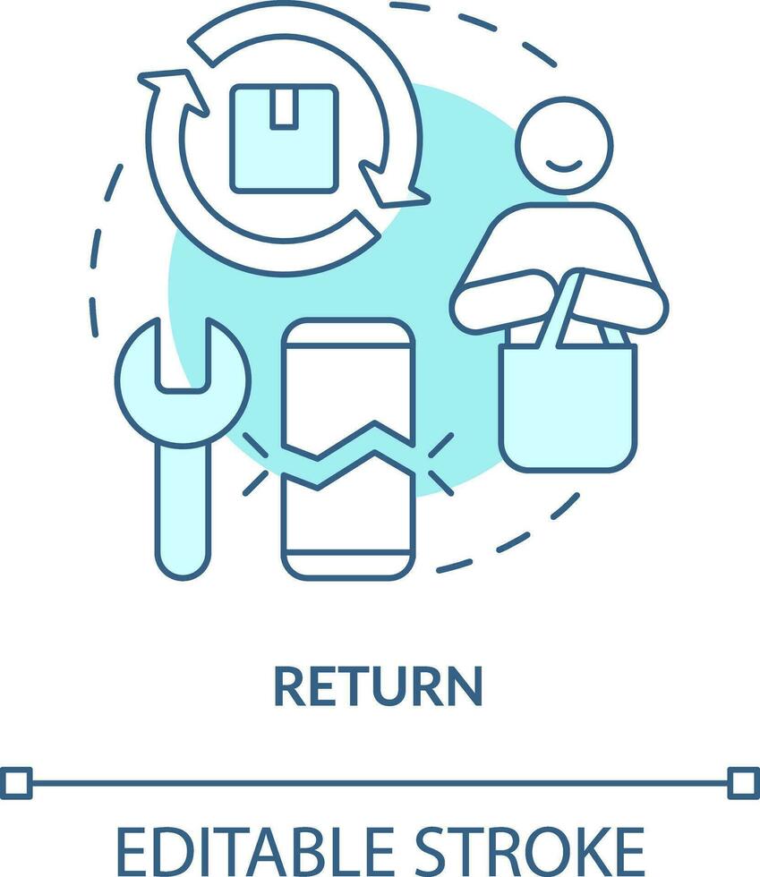 Return turquoise concept icon. Reverse logistics. Supply chain management component abstract idea thin line illustration. Isolated outline drawing. Editable stroke vector